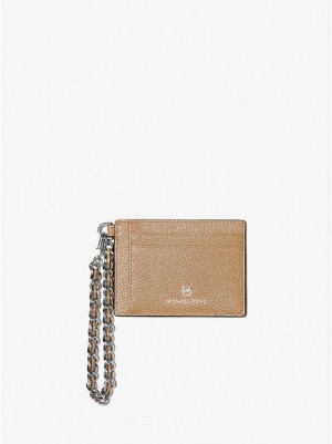 Porta Tarjetas Michael Kors Small Pebbled Cuero Chain Mujer Marrones | 594682-DQU