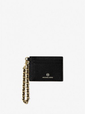 Porta Tarjetas Michael Kors Small Pebbled Cuero Chain Mujer Negras | 173284-TIV