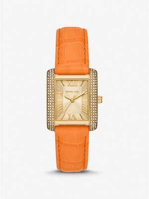 Relojes Michael Kors Emery Pave And Crocodile Embossed Cuero Mujer Doradas | 246971-MZT