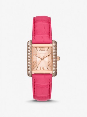 Relojes Michael Kors Emery Pave And Crocodile Embossed Cuero Mujer Rosas Doradas | 613754-YDT