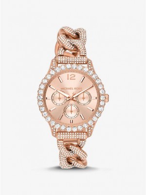 Relojes Michael Kors Layton Pave Curb-link Mujer Rosas Doradas | 801263-HVF