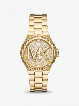 Relojes Michael Kors Lennox Pave Logo Mujer Doradas | 623185-PYJ