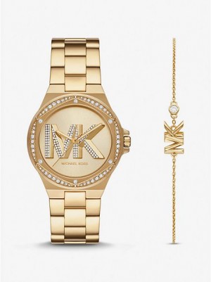 Relojes Michael Kors Lennox Pave Logo Mujer Doradas | 289374-MEN