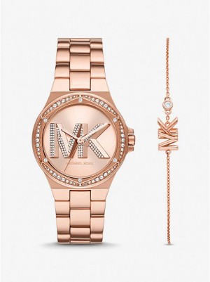 Relojes Michael Kors Lennox Pave Logo Mujer Rosas Doradas | 306184-XHS