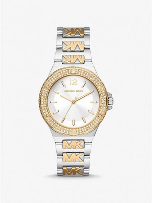 Relojes Michael Kors Lennox Pave Logo Mujer Plateadas Doradas | 607153-ENL