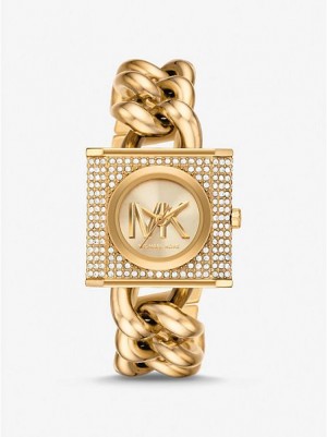 Relojes Michael Kors Mini Lock Pave Chain Mujer Doradas | 897124-HQP