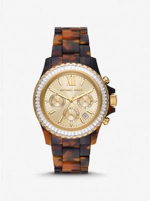 Relojes Michael Kors Oversized Everest Pave And Tortoiseshell Bio-based Acetate Mujer Doradas | 247813-FRK