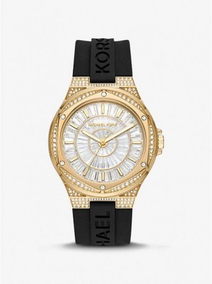 Relojes Michael Kors Oversized Lennox Pave And Silicona Mujer Doradas | 495368-CNR