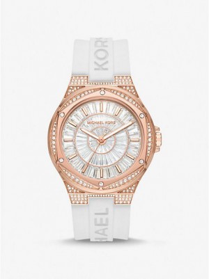 Relojes Michael Kors Oversized Lennox Pave And Silicona Mujer Rosas Doradas | 325781-BLT