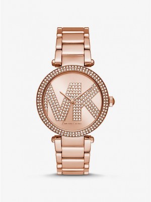 Relojes Michael Kors Oversized Pave Logo Mujer Rosas Doradas | 540769-DWB