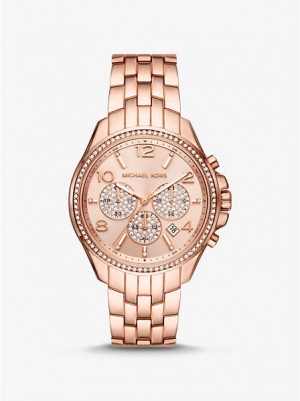 Relojes Michael Kors Oversized Pilot Pave Mujer Rosas Doradas | 847160-HEV