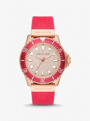 Relojes Michael Kors Oversized Slim Everest Pave And Embossed Silicona Mujer Rojas Rosas Doradas | 471695-FMQ