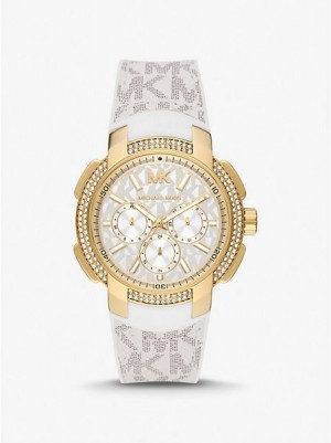 Relojes Michael Kors Oversized Sydney Pave And Logo Mujer Doradas | 209641-BSR