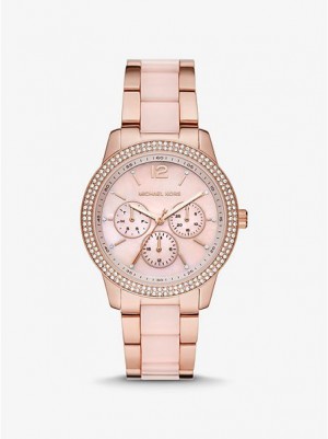 Relojes Michael Kors Oversized Tibby Pave Blush Acetate Mujer Rosas Doradas | 456703-UNC