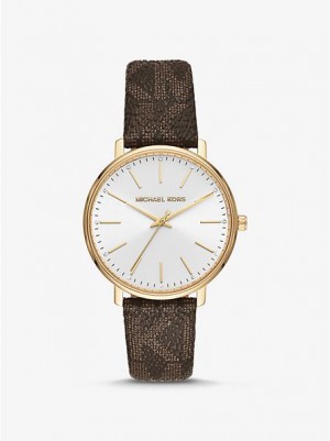 Relojes Michael Kors Pyper Logo Mujer Doradas | 985132-BOU