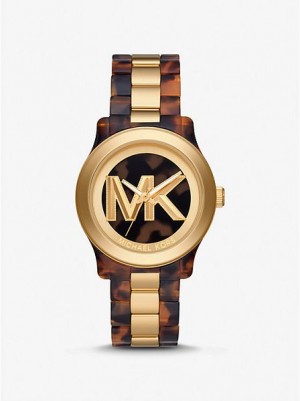 Relojes Michael Kors Runway And Tortoiseshell Acetate Mujer Doradas | 105283-WHV