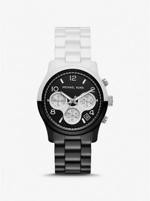 Relojes Michael Kors Runway Cerámico Mujer Negras Blancas | 382057-NKO