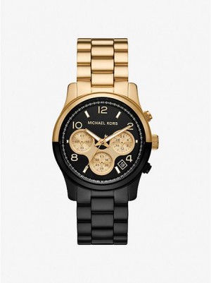 Relojes Michael Kors Runway Mujer Negras Doradas | 834526-JEQ