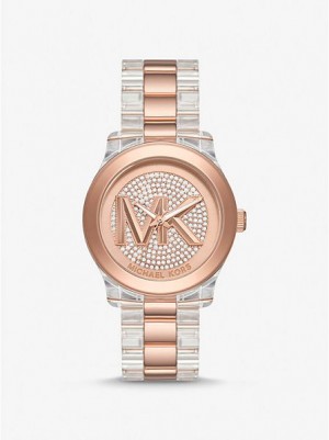 Relojes Michael Kors Runway Pave And Acetate Mujer Rosas Doradas | 346820-ZBG