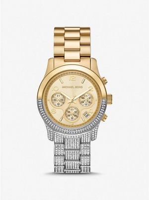 Relojes Michael Kors Runway Pave Mujer Plateadas Doradas | 628490-DKS