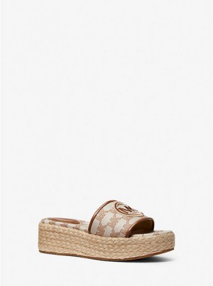 Sandalias Cuña Michael Kors Sadler Logo Jacquard And Jute Mujer Multicolor | 165079-HCO