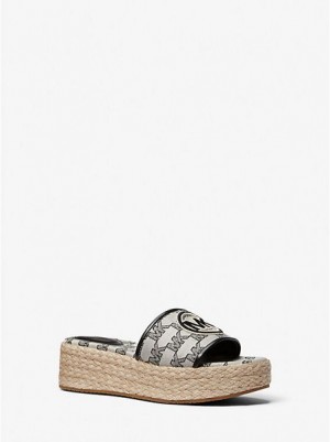 Sandalias Cuña Michael Kors Sadler Logo Jacquard And Jute Mujer Beige Negras | 023687-CYD