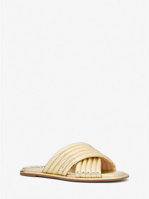 Sandalias Deslizantes Michael Kors Portia Acolchado Metallic Snake Embossed Cuero Mujer Doradas | 732948-TXH