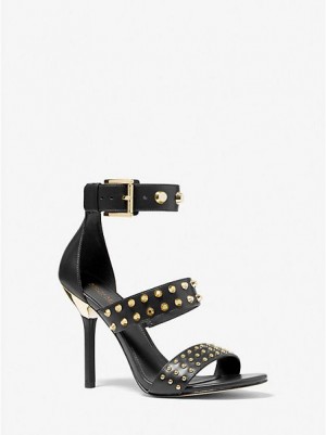 Sandalias Michael Kors Amal Astor Stud Cuero Mujer Negras | 187963-AKT