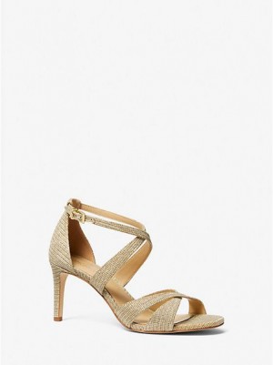 Sandalias Michael Kors Kinsley Glitter Chain-mesh Mujer Doradas | 418502-KYB