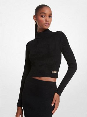 Suéteres Michael Kors Acanalado Merino Lana Blend Cropped Turtleneck Mujer Negras | 961085-JSK