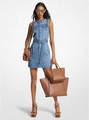 Vestido Michael Kors Chain-link Denim Belted Mujer Azules Azules | 781265-MFW