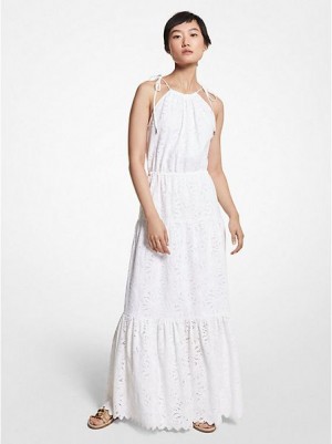 Vestido Michael Kors Eyelet Algodon Halter Mujer Blancas | 913850-OQN