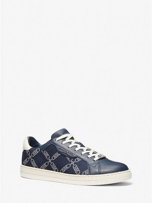 Zapatillas Michael Kors Keating Empire Logo Jacquard And Cuero Hombre Azul Marino | 463092-WUZ