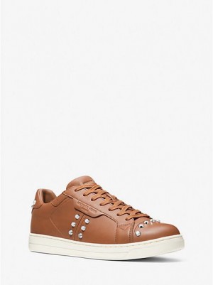 Zapatillas Michael Kors Keating Studded Cuero Hombre Marrones Blancas | 849650-LGZ