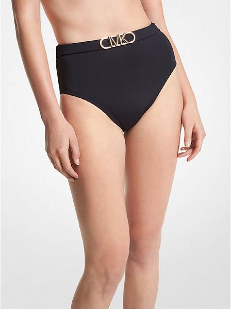 Abajo De Bikini Michael Kors Stretch Nylon High-waist Belted Mujer Negras | 859170-UMT