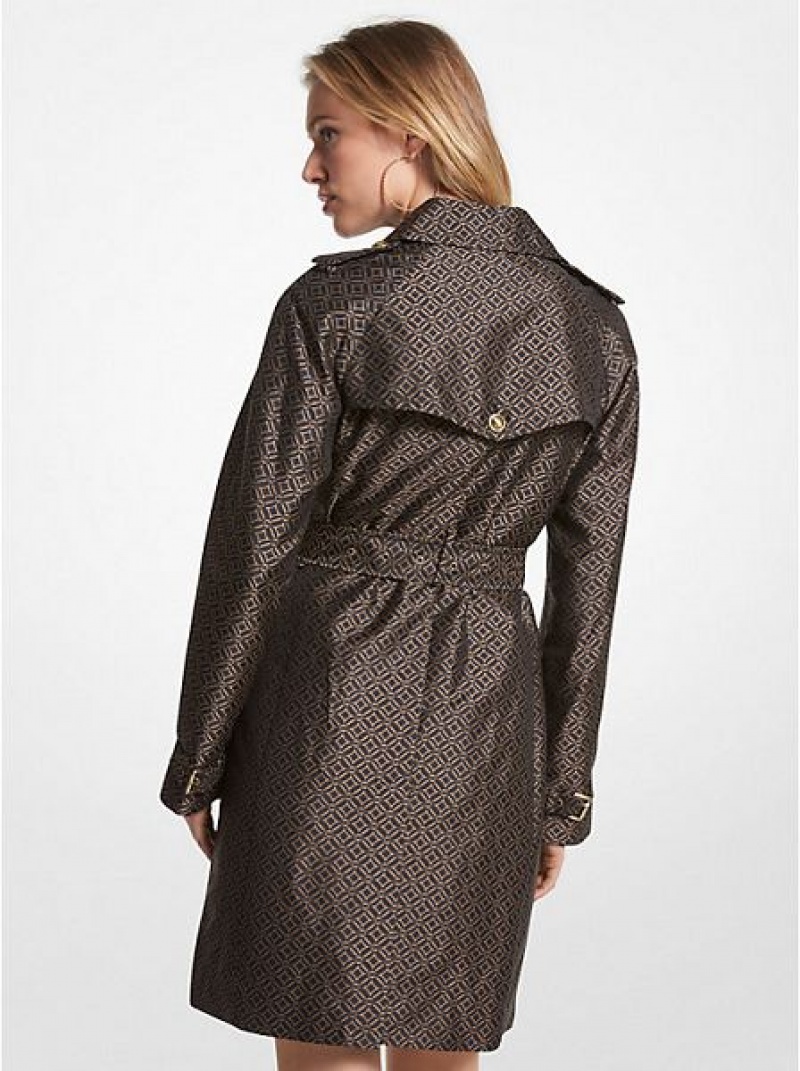 Abrigos Michael Kors Logo Jacquard Trench Mujer Negras Doradas | 183967-HAB