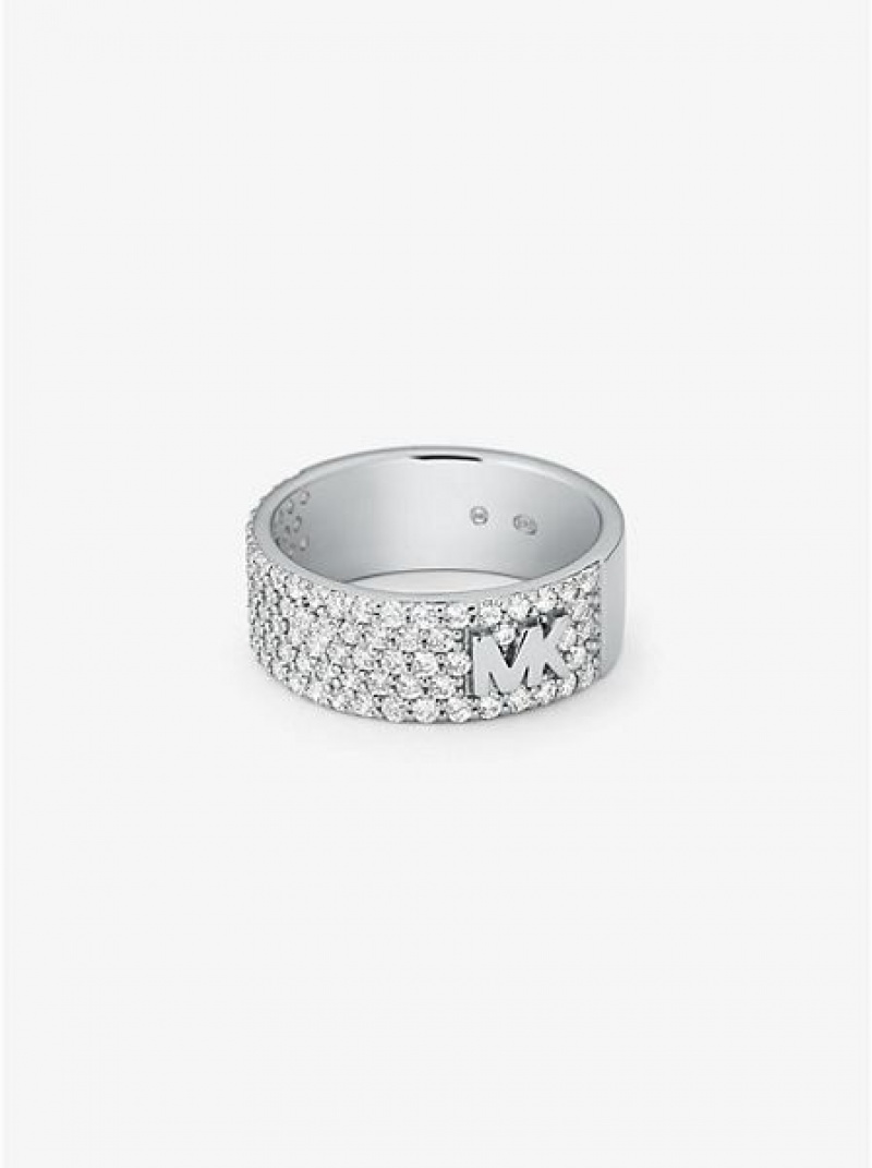 Anillos Michael Kors Mott Precious Metal-plated Sterling Silver Pave Logo Mujer Plateadas | 901346-HYP