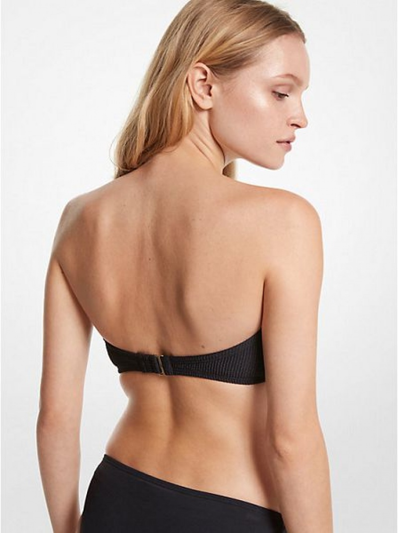 Arriba De Bikini Michael Kors Textured Stretch Bandeau Mujer Negras | 647123-TYJ