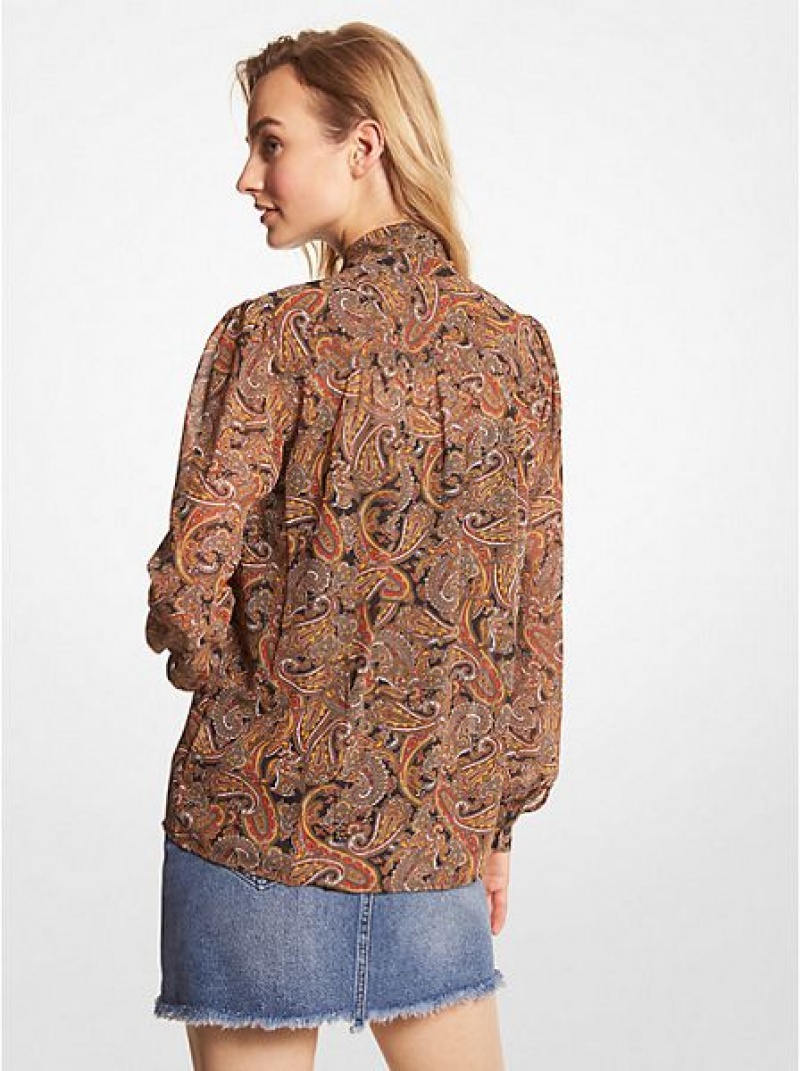 Blusas Michael Kors Paisley Georgette Tie-neck Mujer Multicolor | 358792-MBE