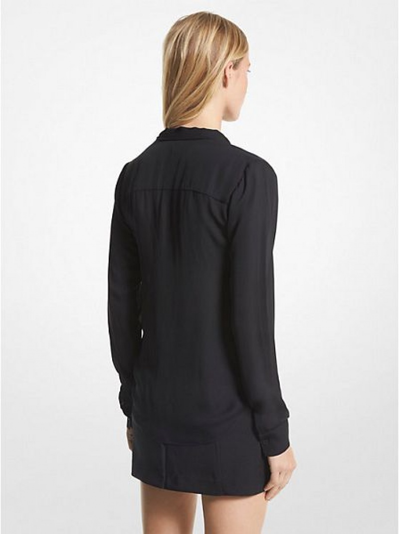 Blusas Michael Kors Viscose Blend Tie-neck Mujer Negras | 703864-NSM