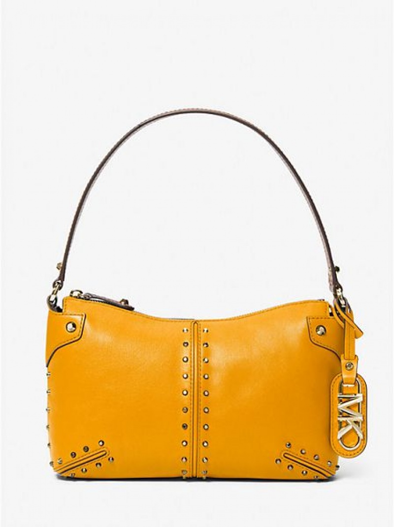 Bolsa De Hombro Michael Kors Astor Large Studded Cuero Mujer Doradas | 249058-PDB