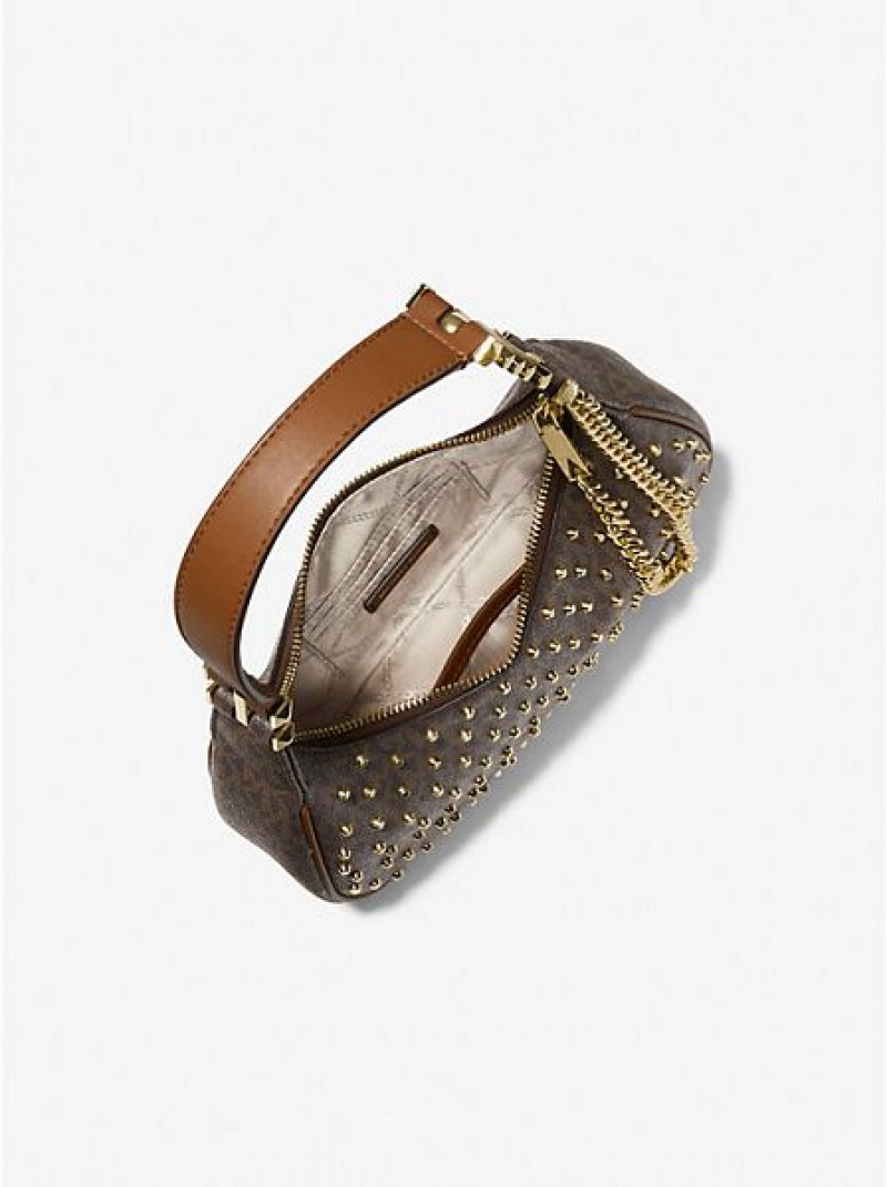 Bolsa De Hombro Michael Kors Piper Small Studded Logo Mujer Marrones | 876529-PGX