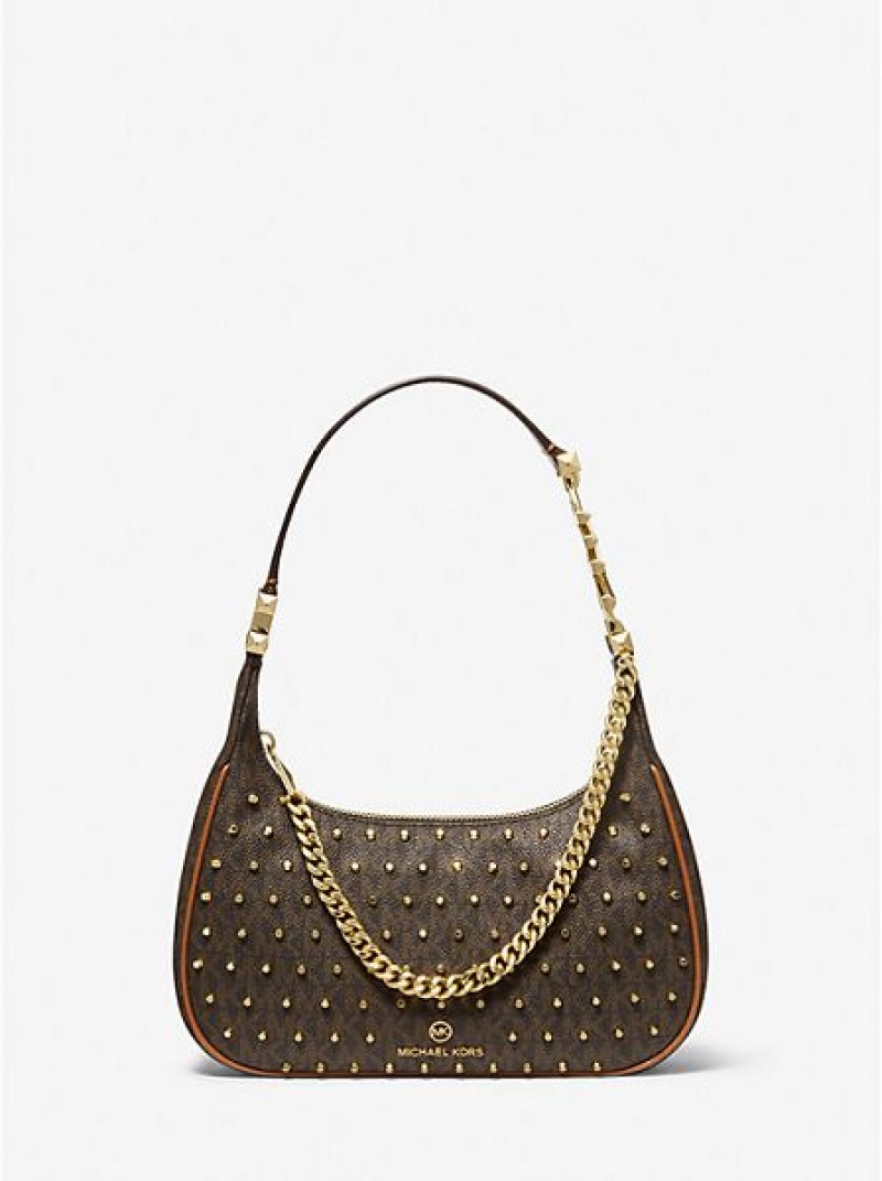 Bolsa De Hombro Michael Kors Piper Small Studded Logo Mujer Marrones | 876529-PGX