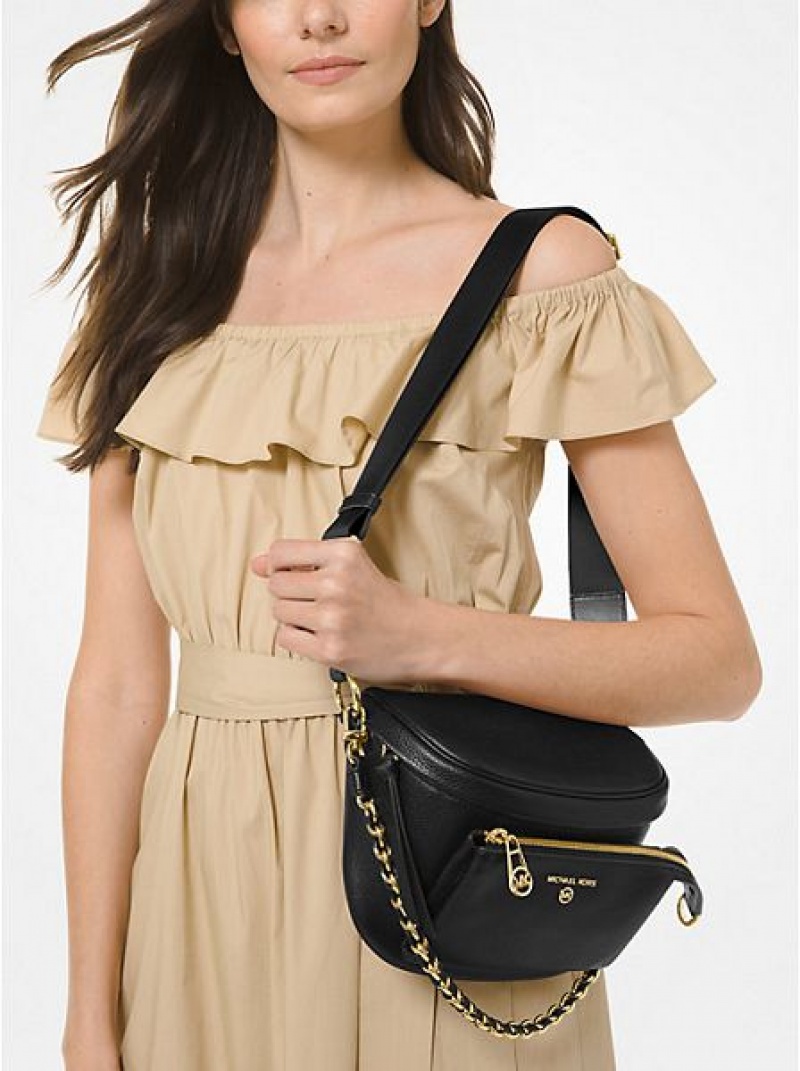 Bolsa De Hombro Michael Kors Slater Medium Pebbled Cuero Mujer Negras | 830214-BJI