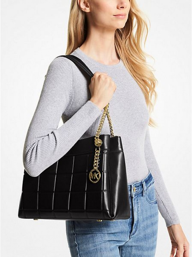 Bolsa De Hombro Michael Kors Susan Medium Acolchado Cuero Mujer Negras | 527943-WPQ