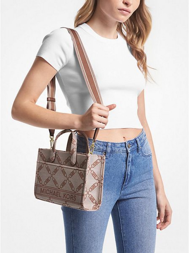 Bolsa De Mensajero Michael Kors Gigi Small Empire Logo Jacquard Mujer Beige | 319045-XVP