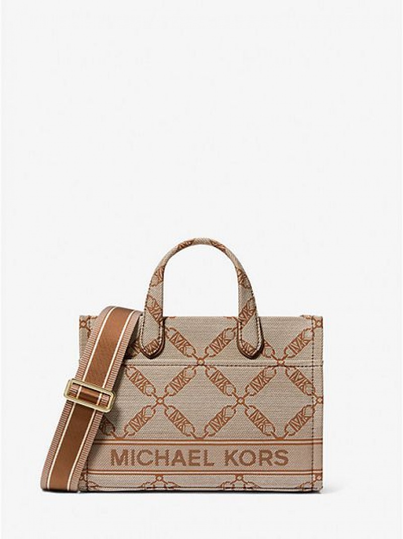 Bolsa De Mensajero Michael Kors Gigi Small Empire Logo Jacquard Mujer Beige | 319045-XVP