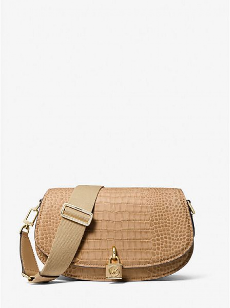 Bolsa De Mensajero Michael Kors Mila Medium Crocodile Embossed Cuero Mujer Marrones | 341062-SMJ