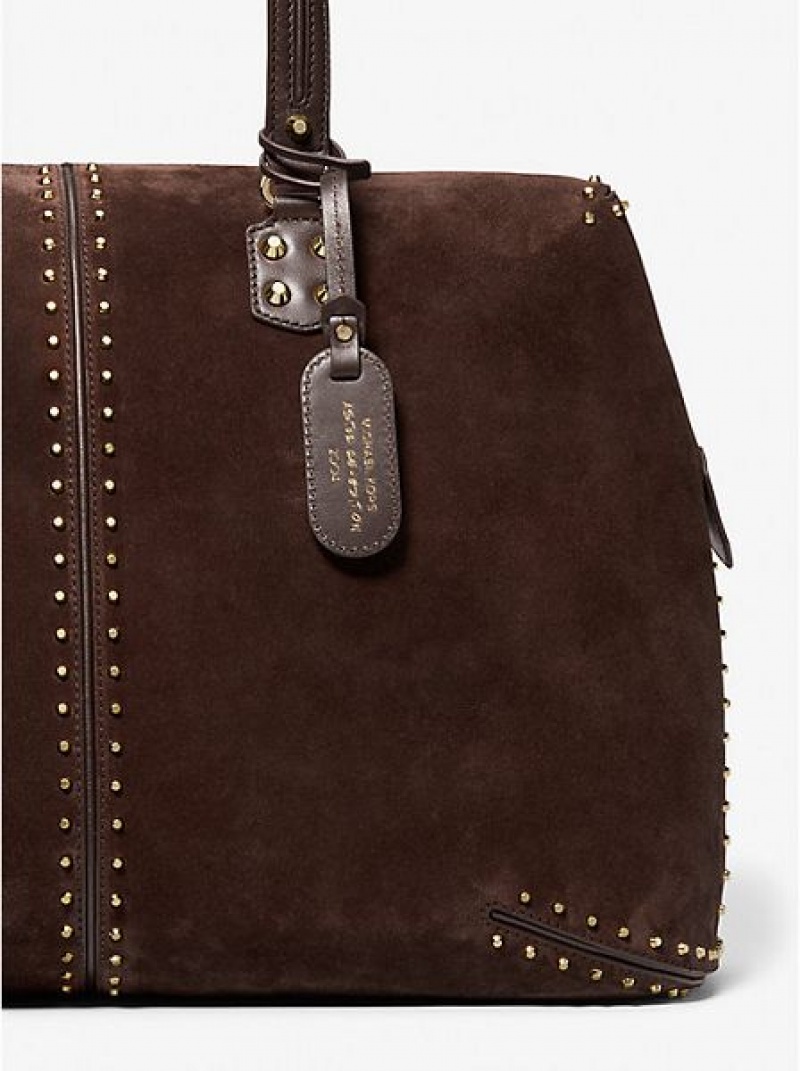 Bolsa Weekend Michael Kors Astor Extra-large Studded Gamuza Mujer Chocolate | 157928-JFB