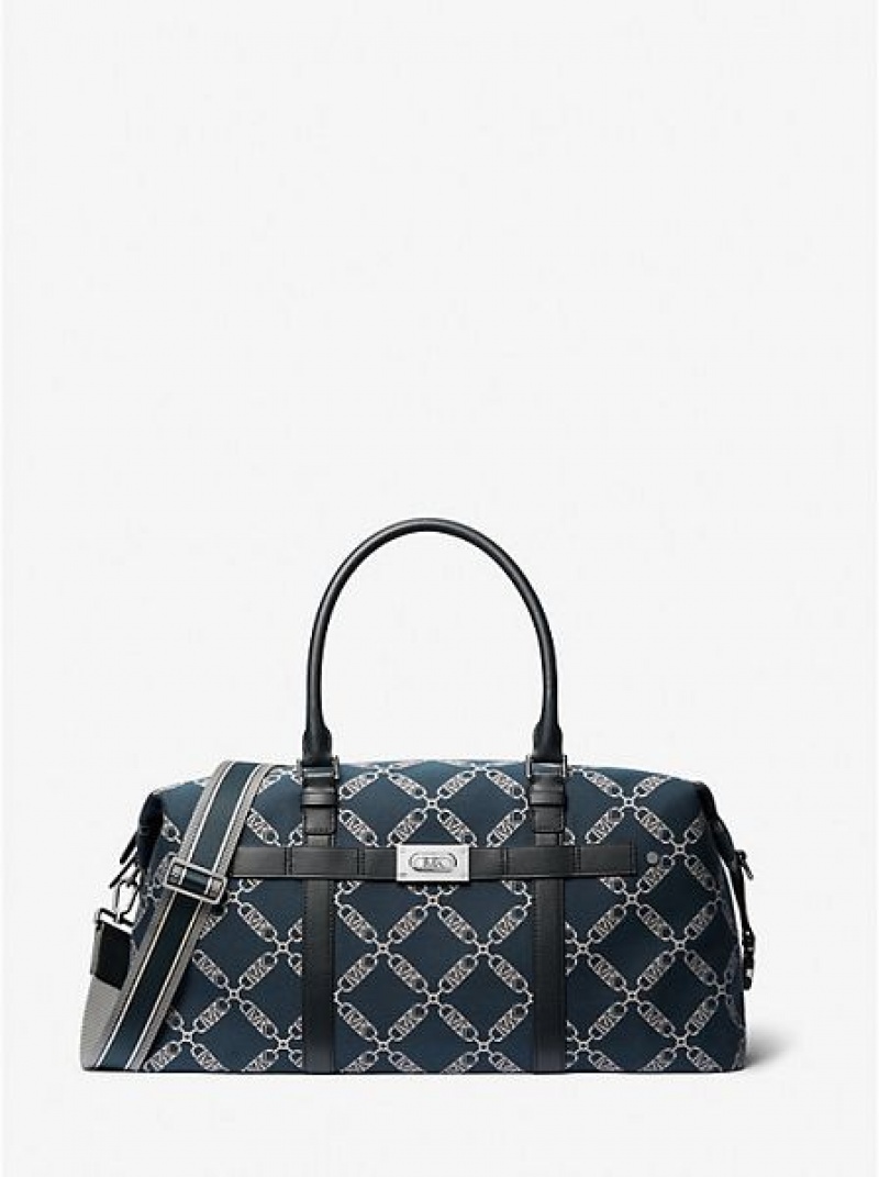 Bolso De Equipaje Michael Kors Varick Empire Logo Jacquard Mujer Azul Marino | 074635-AFR